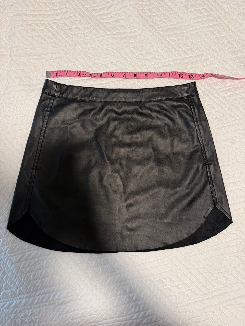 Faux Leather Black Mini Skirt with Curved Hem